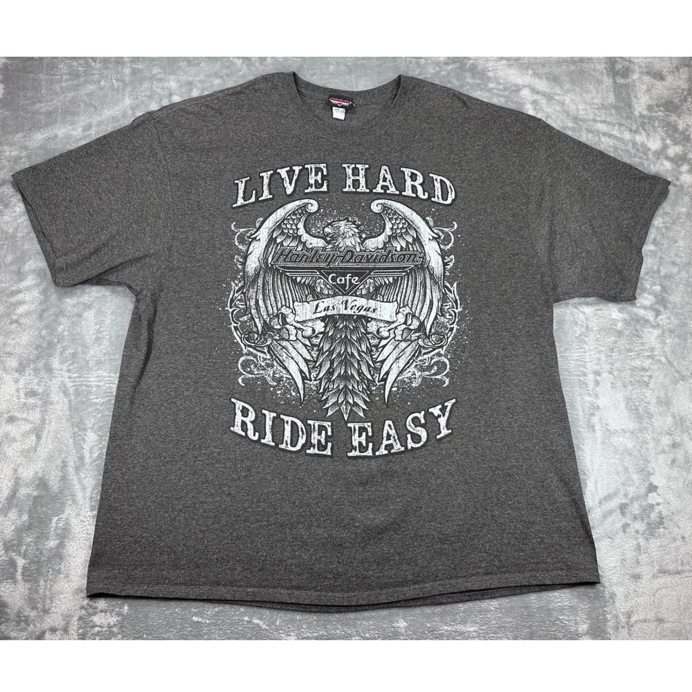 Harley-Davidson Cafe Las Vegas T Shirt Mens 3XL Gray Live Hard Ride Easy Eagle